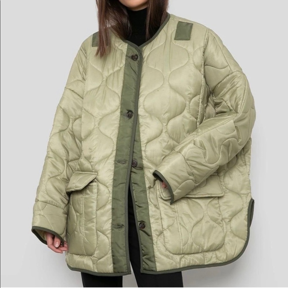 The Frankie Shop | Teddy Quilted Jacket | Moss Green